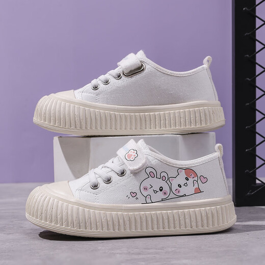 Children's canvas shoes for women 2025 new popular models for men 26-36 soft sole casual breathable Korean style low-top cloth shoes biscuit sole white 27 inner length 17cm