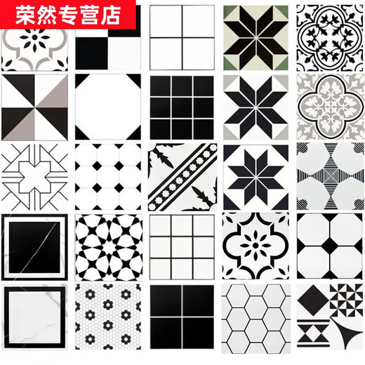 Winsie European Nordic Style Schwarz -Weiß -Geometrie -Fliesen Küche Badezimmer Bodenfliesen Essfliesen Hintergrund Wandblütenfliesen 300 T3509