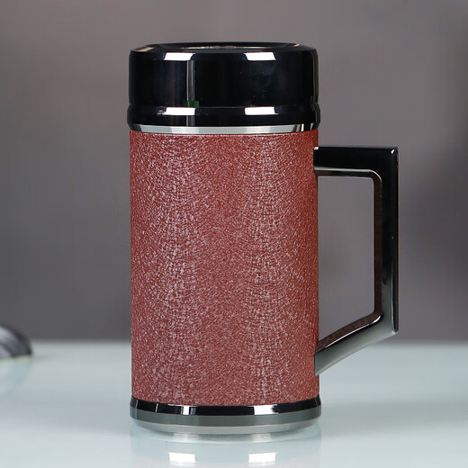 Tanxuange purple clay tea cup thermos cup men's high-end office tea cup for gifts for father and teacher custom lettering mirror matte red hand cup-red leather box 450ml