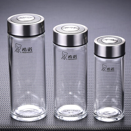 Heenoor taza de té de vidrio de una sola capa taza de agua portátil para hombres y mujeres montada en el automóvil engrosada y resistente 6195-azul negro con filtro original P400ml