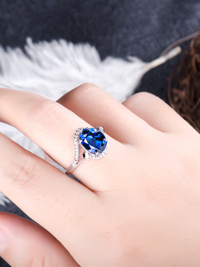 Junpo sapphire ring s925 silver women's style fashionable personality Korean version with diamonds simple sterling silver tanzanite inlaid with diamonds mother's model sterling silver sapphire ring + certificate, live finger ring adjustable
