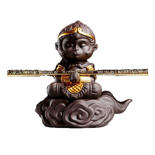 Chopsticks Creation Color Changing Tea Pet Monkey King Tea Pet Ornaments Purple Sand Monkey King Monkey King Tea Play Tea Table Accessories Resin Color Changing Monkey Can Raise Fish Tank Somersault Cloud Monkey + Golden Cudgel