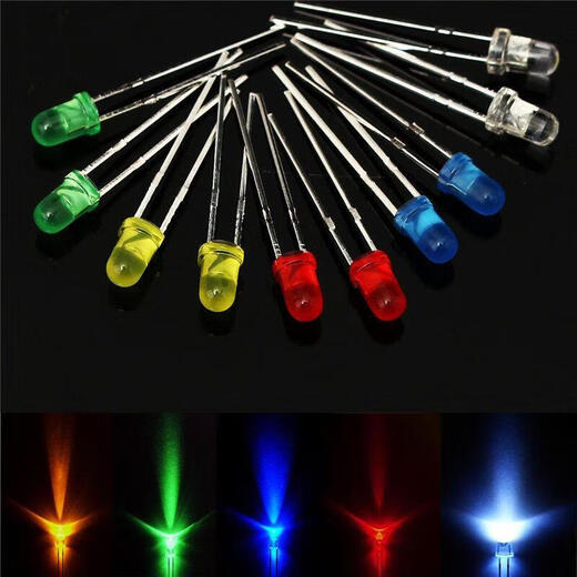 LED lamp bead component package diy set 3MM/5MM light-emitting diode package red, green, orange, yellow, blue, white mist, 3mm/5mm five colors, 20 pieces each, 1 box of lamp beads