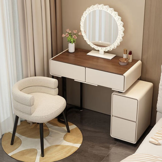 Tangshan (Tangshan) Tangshan Style Tope Tope dormitorio Modern de apartamento pequeño Magno de apartamento Mesa de almacenamiento Bedside CHOCE Gabinete Mirror de escritorio de Walnut (espejo de cristal) 655 mm (60 mesa + gabinete lateral) + silla de princesa