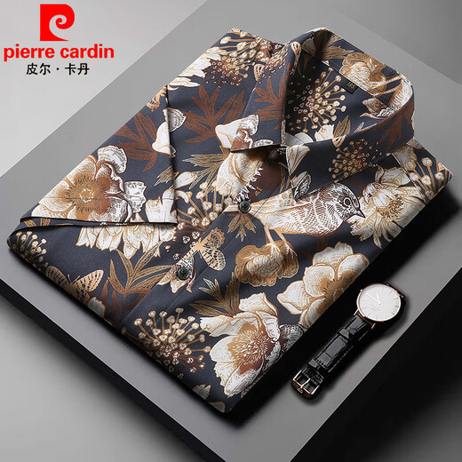 
Pierre cardin floral shirt men short-sleeved summer ice silky large size fat plus fat plus large shirt casual oversized top men 9207 white L 120-140Jin [Jin equals 0.5 kg]