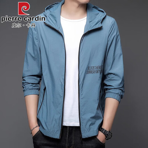 Pierre Cardin sun protection clothing men's summer thin outdoor hooded casual comfortable breathable sun protection clothing jacket top N9928 fog blue M 170 105-120Jin Jin equals 0.5 kg
