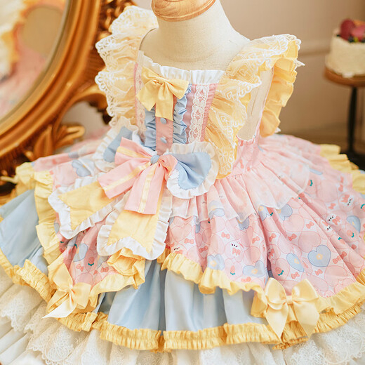Ge Sufan children's clothing girls' Lolita princess dress first birthday dress baby performance children's fluffy dress fashionable pink 552 pink yellow 90