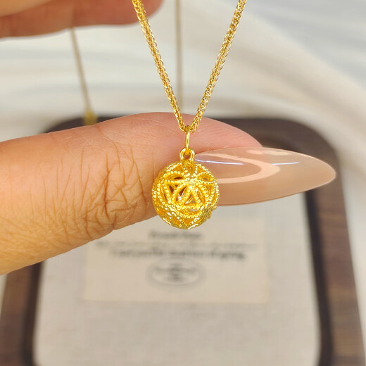 Shien gold hydrangea gold flower ball plated with pure gold 999 pendant ancient craft transfer beads flower silk ball for your girlfriend hydrangea + O-shaped chain (about 0.38g)