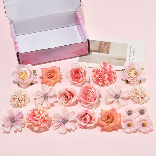 星恒梦仿真花绢花花朵痛包装饰假花材料手工diy头饰花环婚庆胸花材料包 仿真花绢花粉色一套20朵