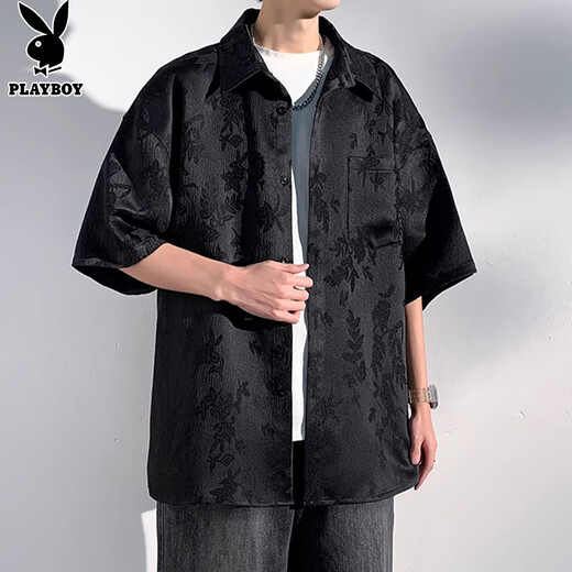 Playboy (PLAYBOY) short-sleeved shirt men's ice silk casual shirt men's summer high-end jacket men's trendy tops