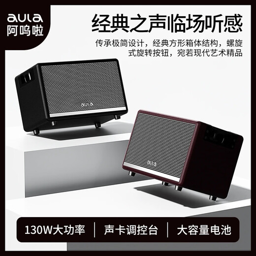 Awola Retro Bluetooth Speaker Teaching and Teaching Musical Instruments Playing and Singing Amplifier Charging Dual Microphones Musical Instruments Playing Outdoor Karaoke AK812 Four Speakers 130W Power Dual Microphones