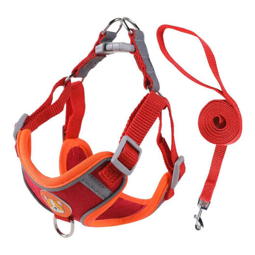 Pet harness reflective breathable suede dog rope dog leash vest style small dog harness harness orange L (recommended 14-20 Jin Jin equals 0.5 kg) deerskin velvet