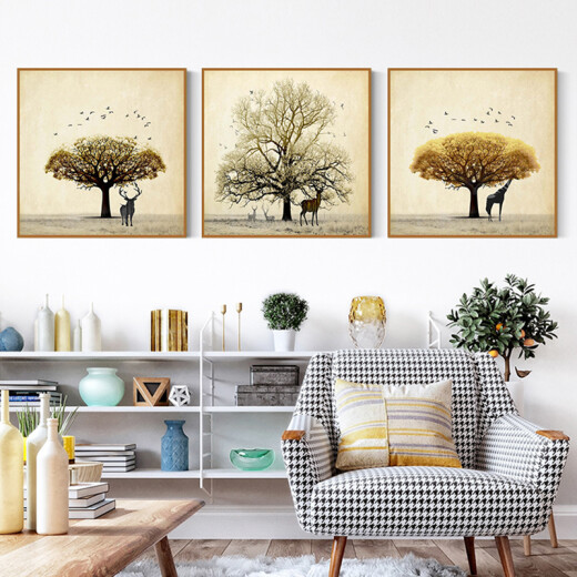 Reputation decorative painting can be customized 50*50cm triptych with outer frame European sofa living room background wall mural simple European Nordic American style wall painting Fulu Ankang