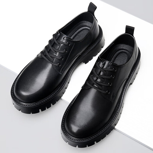Gy Jinlilai Herrengeschäft formale Tragen Lederschuhe Dicke Sohle erhöhte britische schwarze Männer Big Head Echtes Leder groß Größe 4748 Urlaub 9901 Schwarz 37