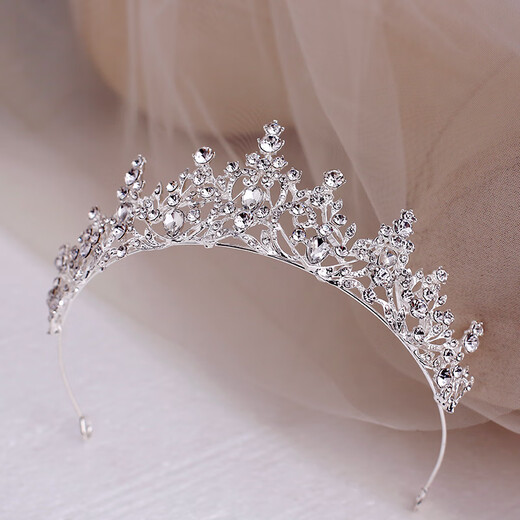 Shijun (SHIJUN) Japanese and Korean crown tiara bridal wedding hair accessories super shiny rhinestone small crown wedding adult silver princess jewelry crown + veil
