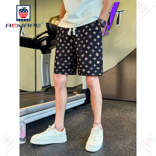 AEMAPE短裤男夏季运动休闲宽松中裤子印花大裤衩2025新款五分裤男裤 K723图色 M 建议110斤内