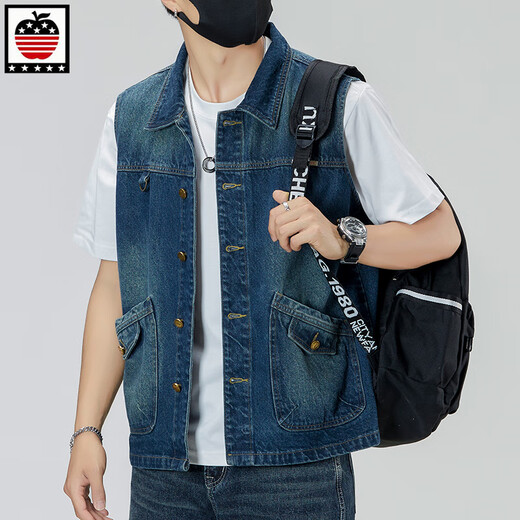 Aemape Apple Light Color de grande taille Vertinit en denim pour les hommes et les femmes Spring and Summer Brand Retro Workswear Works Works Worksless Sans manche sans manches Gitre 6231 # Retro Blue XL (recommandé 145-160jin [Jin est égal à 0,5 kg]))