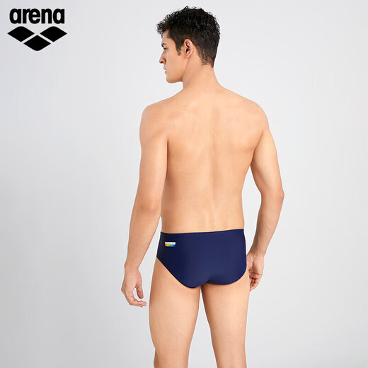 Arena's 25ème nouveau maillot de bain pour hommes, motif dynamique et cool, haute élasticité et confortable maillot de bain triangle à entrejambe haut pour hommes, bleu marine, tissu doux blanc, haute élasticité et non serré L