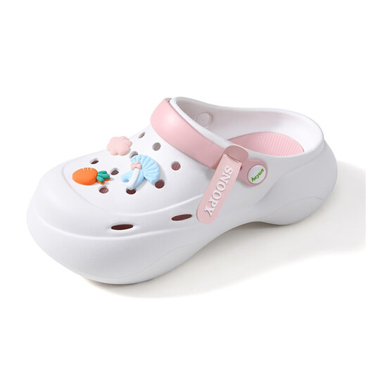 SNOOPY Snoopy Girls' Croc Shoes Children's Thick-soled Outerwear Garden Shoes Baotou Beach Sandals 4972 White Powder 37