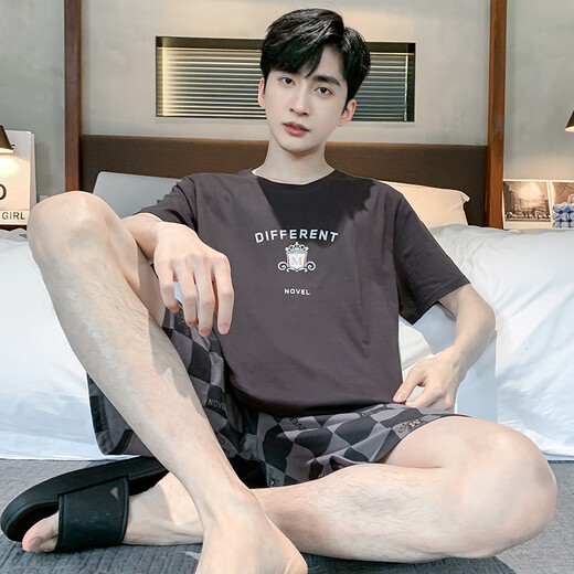 Pajamas de café Men's Men's Summer Cotton Shorts minces peut être porté à l'extérieur pour les vêtements de maison cool à taille plus décontractés.