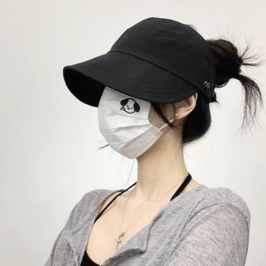 Demi Anissa Sun Protection Hat Women's New Breathable Fisherman Hat Breathable Cycling Big Head Circumference Summer Sun Hat Anti-UV Peaked Hat Women Black Half Hollow Top Can Be Ponytailed One Size