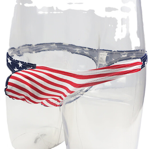 WOXUAN men's underwear pure cotton European and American thong men's American flag printed T-shaped body shaping blue 2XL