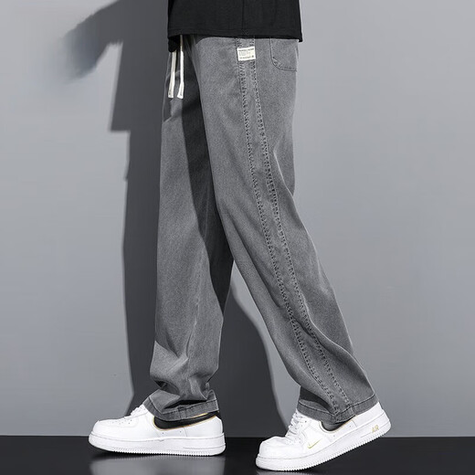 
Pang Donglai summer thin ice silk jeans boys casual pants loose straight wide-leg spring and autumn style Tiansi men's pants 1048# black + black. 11XL xl 135-155Jin[Jin equals 0.5 kg]