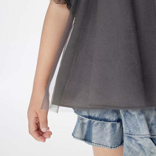 Jnby by JNBY Jiangnan Buyi children's clothing A-type short-sleeved shirt solid color round neck summer girls 1P4210730 031/dark gray 120 cm