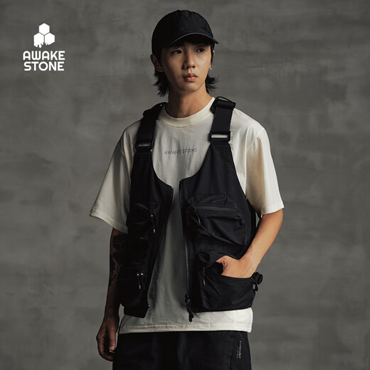 AWAKE STONE Extra Large Pocket Casual Fishing Vest for Men and Women in Four Seasons Outdoor Mountaineering Adjustable Multi-Function Sports Vest Titanium Steel Black
