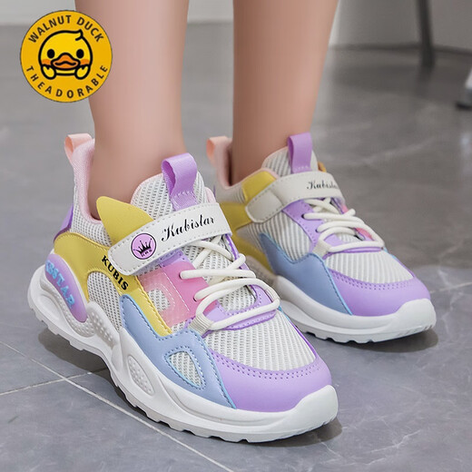 G. Duckkids Little Yellow Duck Girls Sneakers Детские белые туфли 2025 Весна и осенние ботинки студенты Студенты кроссовки мягкая подошва для воздухопроницаемой маленькой желтой утки (поверхность кожи) фиолетовый 9922 26 Внутренняя длина около 16,3 см.
