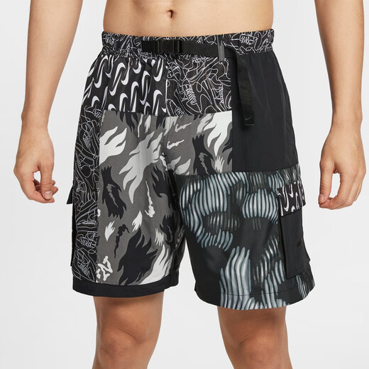 耐克男子沙滩短裤拼接舒适拉链口袋运动裤NIKE SWIM FZ7373 034黑/白/浅烟灰/黑 S