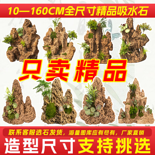 High-quality water-absorbing stone bonsai fish pond rockery micro-landscape decoration natural rockery stone landscaping raw stone high-quality 15-19cm water-absorbing stone with basin