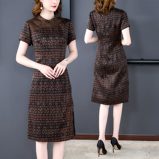 恒源祥品牌高端香云纱真絲连衣裙女2025年夏季新款气质桑蠶絲新改良旗袍 9731绿色 4XL