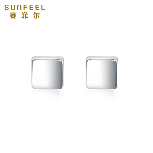 Safir's birthday gift PT950 platinum earrings for women, shiny small sugar cube earrings, one pair, about 1.3 grams
