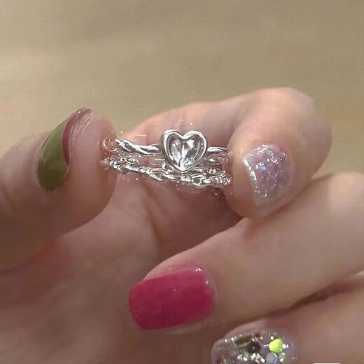 Minimalist ins silver women's ring niche sweetheart twisted braided ring love ring simple ring fine knotted vine love ring two-piece set