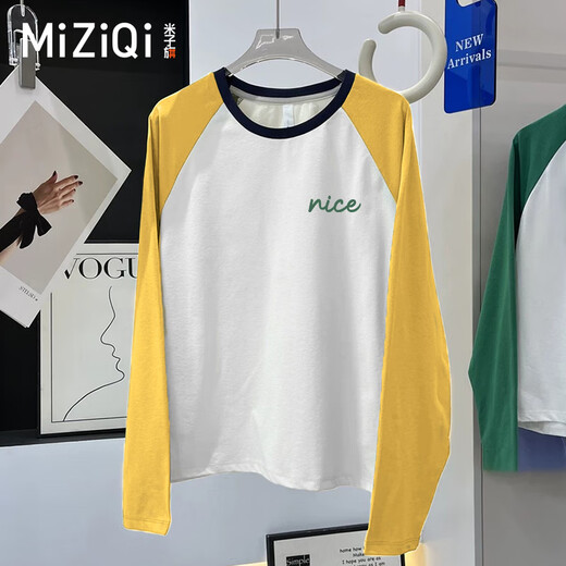 米子旗多巴胺穿搭插肩短袖t恤女甜美拼接撞色体恤宽松上衣 绿字9764左胸小-藏蓝色 S 【80-100斤】