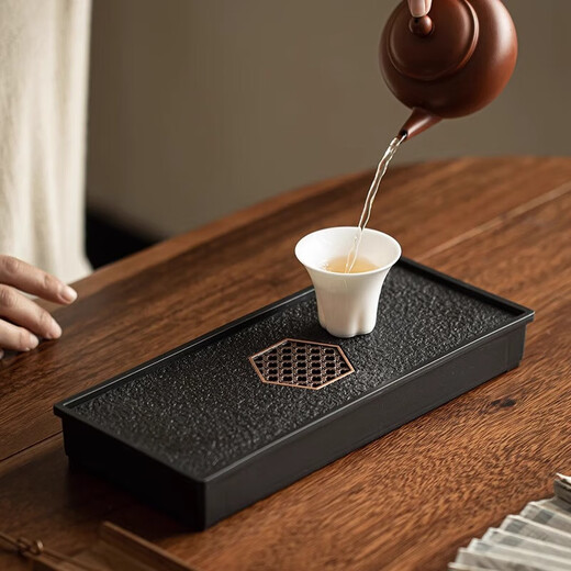Kung Fu tea set, small tea table, tea tray, drainage type dry brewing table, simple water storage type water storage tray, imitation black gold stone tea tray, small rectangular tea tray, water storage type tea tray