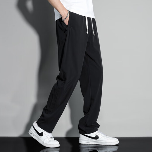 Semir new casual pants men's straight pants high school students college long pants summer ice silk loose 9230 black XL