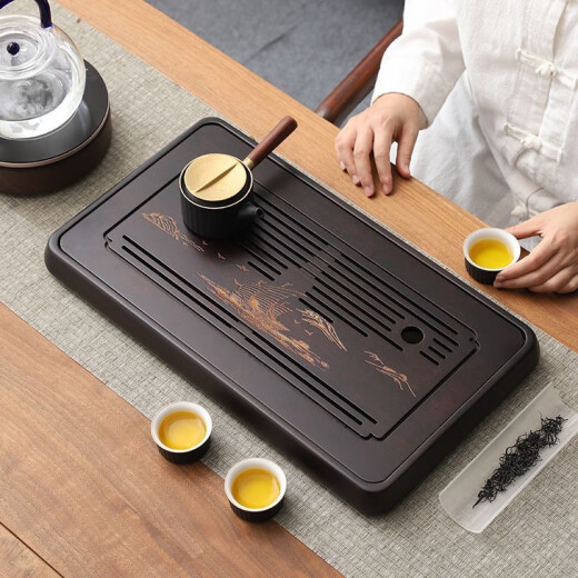 文枝茶盘家用储水功夫茶具托盘2022新款桌面茶海竹实木沥水干泡小茶台 简美沥水大号6629送水管 0寸