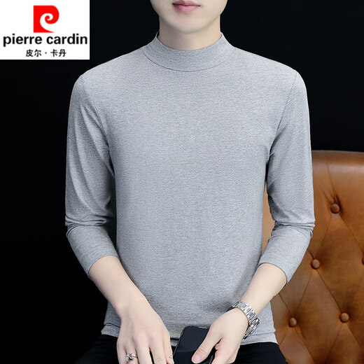 Pierre Cardin pure cotton autumn and winter half turtleneck bottoming shirt men's slim fit inner long-sleeved T-shirt mid-collar men's autumn coat outer needle YPT193 carbon gray turtleneck XL recommended 130-145Jin Jin equals 0.5 kg