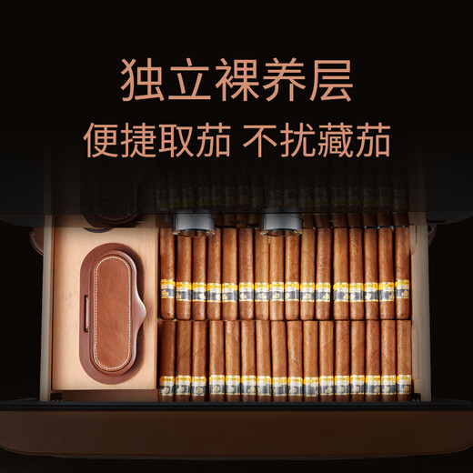 Afidano Cigar Cabinet Constant Temperature Control Humidity Eggplant Silent Variable Frequency Compressor with Fingerprint Lock Imported Cedar Wood Box High-End Cowhide Cabinet Humidity Cabinet Home WIFI Remote L8 Original Color Leather 376L