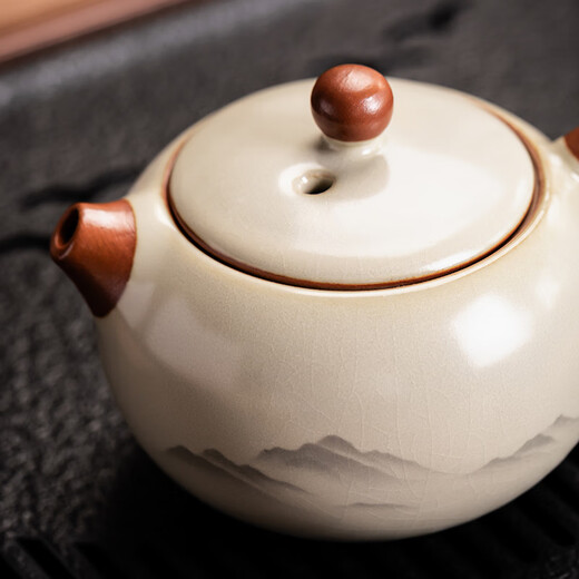 Porcelain brand tea set, ink and wash Guanshan tea set, complete set of Ru kiln teapot and tureen, kung fu tea set, gift box for home use, ink and wash Guanshan teapot and tureen, 8 cups, 13 pieces + tea tray