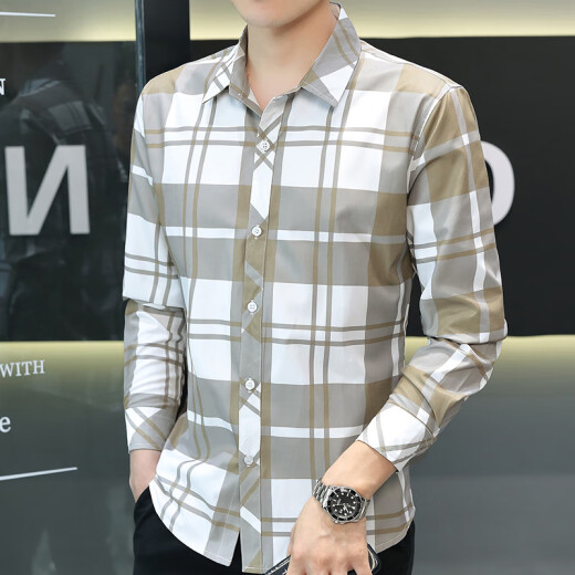 
Metersbonwe; METERSBONWE summer new ice silk long-sleeved shirt men's plaid casual shirt top thin sun protection jacket trendy inch jacket gray [long sleeves] 719 M 90-104Jin [Jin equals 0.5 kg]