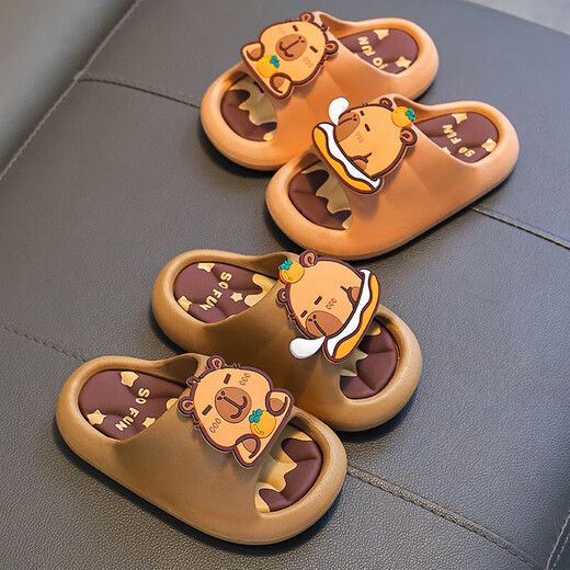 Kapibara summer children's sandals for boys and girls, non-slip indoor bathing, soft-soled sandals for older children, light coffee color (upgraded environmentally friendly material) 12 30/31 size (shoe inner length 18CM, suitable for feet 17