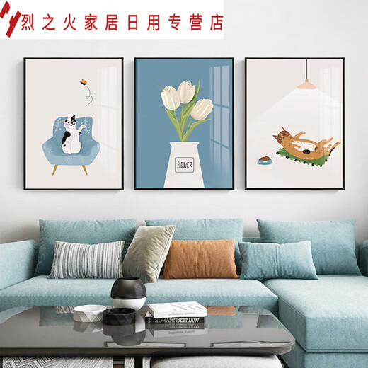 Living room decorative painting modern minimalist sofa background wall light luxury hanging painting restaurant wall painting Nordic style triptych mural K1049 20*30cm triptych 9mm thin plate texture