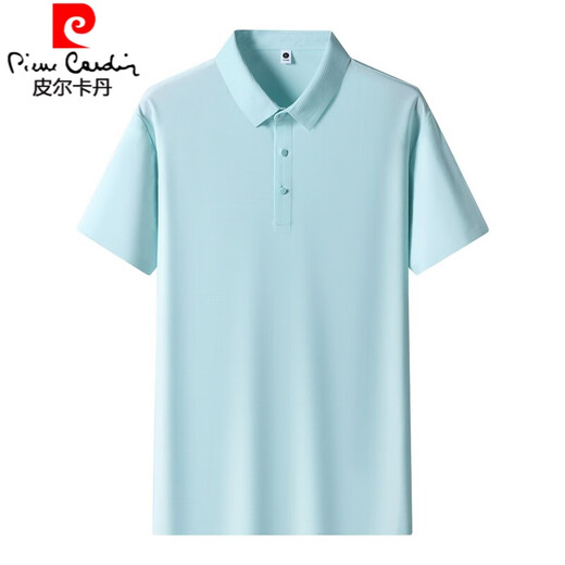 Pierre Cardin summer ice silk short-sleeved T-shirt men's lapel polo shirt high-end casual half-sleeved large size solid color T-shirt top 12357 Qianyue ice silk short-sleeved 3XL