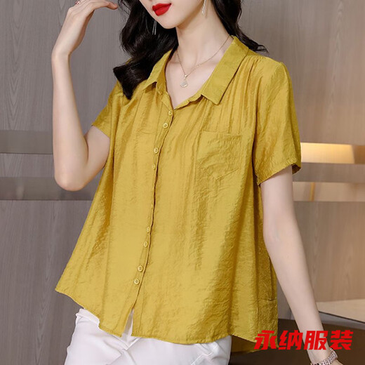 Xuan Tuya Ice Silk Cotton Linen Shirt Women's Top Summer Mom Western Fashion Fashion Covering Belly Temperament Women's T-Shirt Short Sleeve Khaki 07 2XL 120-130