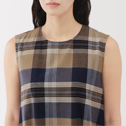 Vestido sin mangas de Madras Muji Vestido de falda para mujeres 25 Summer NUEVO BC2NMA5S BEIGE CHECKED S (155/80A)