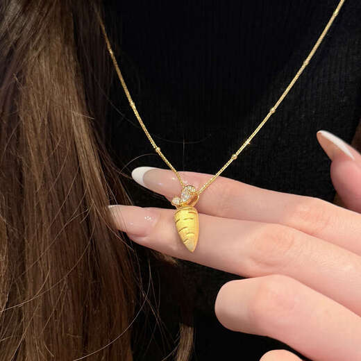 IosnIOSN jewelry 5D point diamond gold pendant for women 999 pure gold inlaid with small cute carrot hollow pendant single pendant with moissanite 22*7.5mm 1.1g