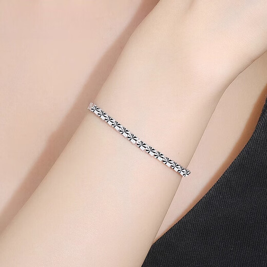 Qianshu (QIANSHU) PT950 platinum bracelet for women, solid bright faceted platinum bracelet, fashionable girlfriend Valentine's Day gift, 16+1.5 cm, weight about 5.95-6.15 grams, thick